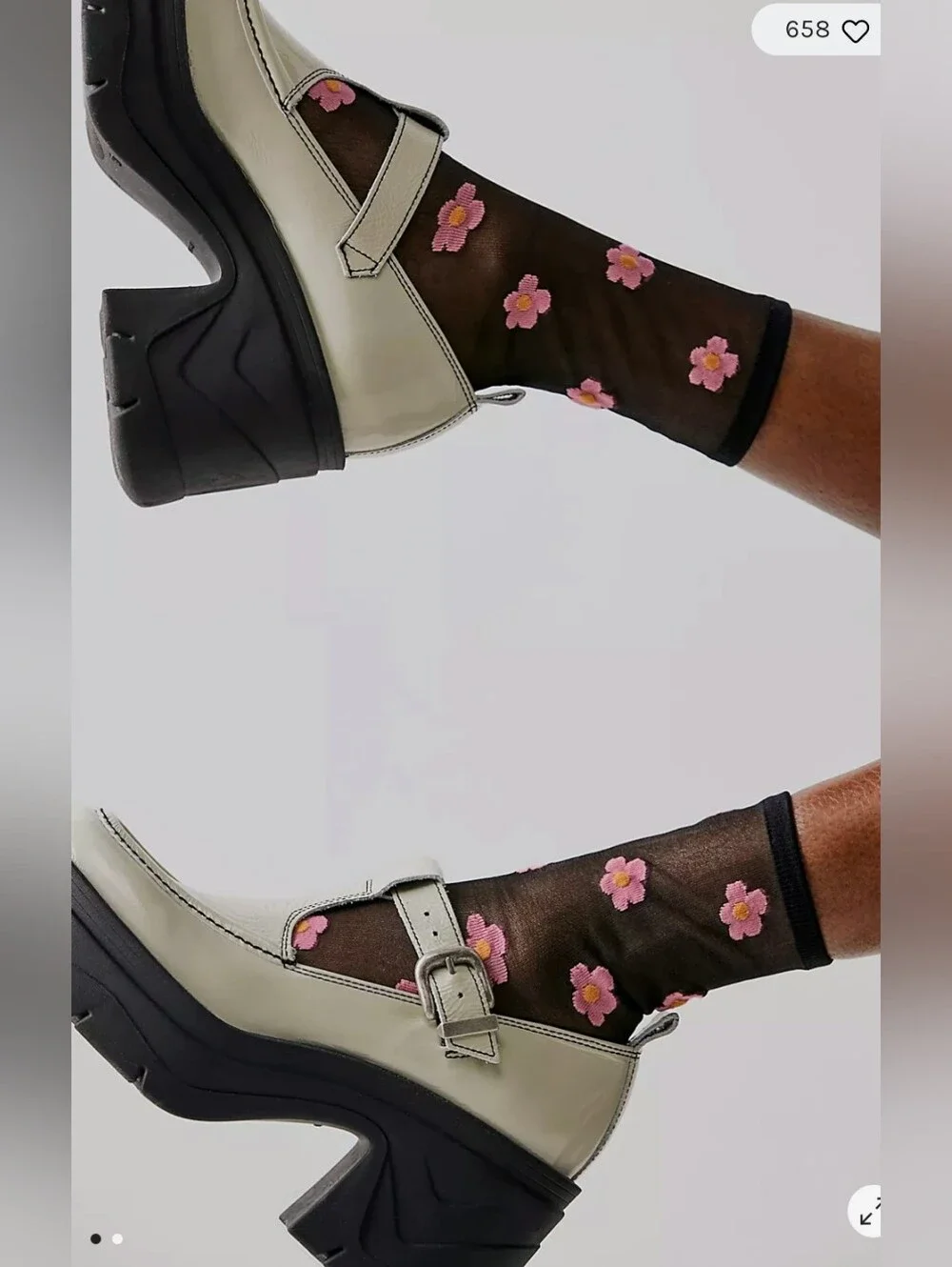 MeMoi Daisy Sheer Black Floral Crew Socks NWT